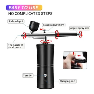 Portable Rechargeable Wireless Airbrush <b>Kit</b> with Compressor Single Action Spray Gun for <b>Nail</b> Art Tattoo Makeup Cake Airbrush - Product Image 3