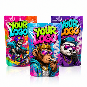 Bolsa de Mylar Brillante Personalizada con Diseño de Coche Deportivo y Mono Esqueleto, 3.5g, a Prueba de Olores, Fondo Blanco - Product Image 1