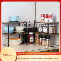 Étagère de rangement double niveau en bois, sans perçage, pour épices de cuisine avec rangement sous armoire