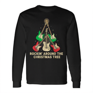Rockin' Around The Christmas Tree Guitar Holiday T-shirt a maniche lunghe per adulti, girocollo unisex, stampa digitale - Product Image 3