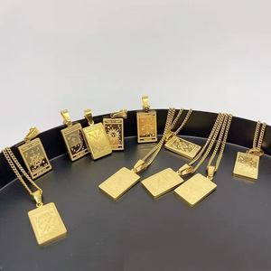 Collar de Acero Inoxidable con Baño de Oro de 18K, Diseño de Carta del <span class=keywords><strong>Tarot</strong></span>, Collar de la Fortuna, Sabiduría, Sol y <span class=keywords><strong>Luna</strong></span>, Joyería del Zodiaco para Mujer - Product Image 1