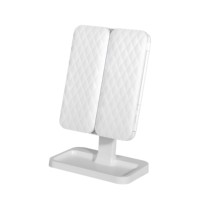 Miroir de Maquillage Trifold d'Usine en Gros, Unilatéral, Grossissement 2X 3X, Rotatif à 360°, LED 3 Couleurs, Capteur Tactile, Intensité Réglable