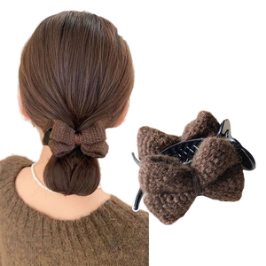 Big 8cm Ponytail Titular Handmade Cabelo Grampos Mandíbula Moda Cabelo Acessórios Trança Tecido Garras Clips Ribbon Crochet Bow Cabelo Garra - Product Image 2