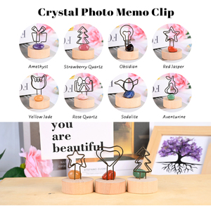 Clip Personalizado para Fotos con Piedras de Cristal Pulido, Base Redonda de Madera, Clip para Tarjetas de Visita para Decoración - Product Image 5