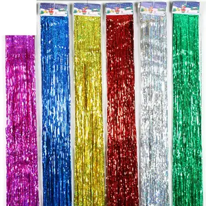 10pcs/Pack Party Foil Tassel 10cm*1m Birthday Wedding Decoration Laser Foil Fringe Glitter Gold Silver PET Tinsel Garland