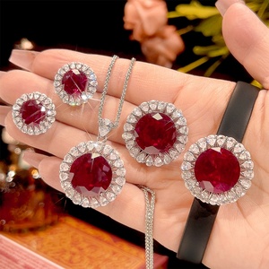 Wholesale Eco-friendly Copper Leather <b>Bracelet</b> Women <b>Set</b> 16-10mm Red Zircon High-grade Daily Matching Jewelry <b>Set</b> - Product Image 3