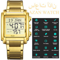 Vente directe d'usine, montre Al Fajr en acier inoxydable rose gold, horloge personnalisée, montre de prière islamique Azan ALZUHR507
