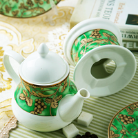 Ensemble de théière de luxe mat britannique de conception originale de porcelaine fine d'os classique verte avec le réchauffeur