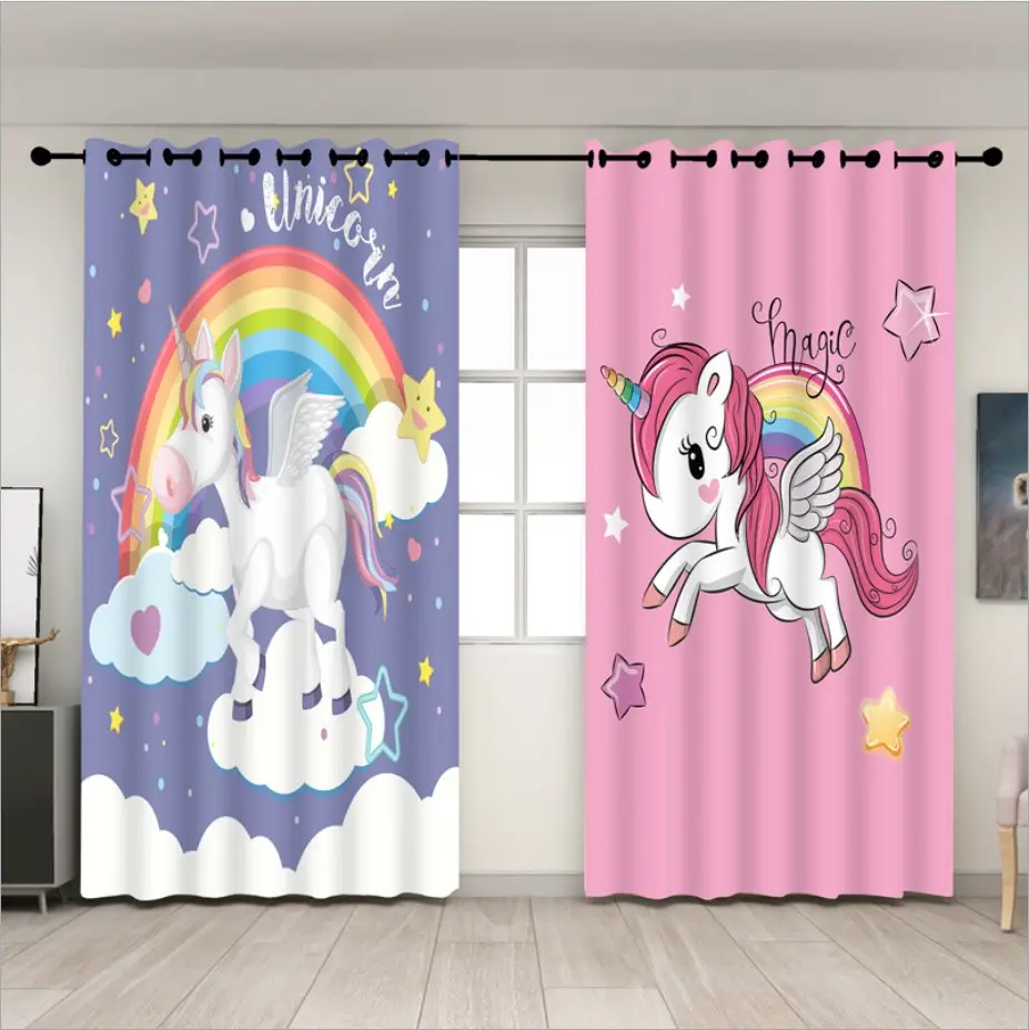 Unicorn cartoon digital printing blackout curtains Classic 3D digital printing curtains for Children's bedroom