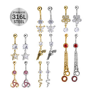 फैशन भेदी गहने महिलाओं पेट की अंगूठी थोक स्टेनलेस स्टील टाइटेनियम जिरकॉन सेक्सी नाभि रिंग - Product Image 1