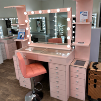 Ensemble de coiffeuse rose minimaliste pour décoration de chambre scandinave, table de maquillage avec miroir à ampoules annulaires, sur mesure