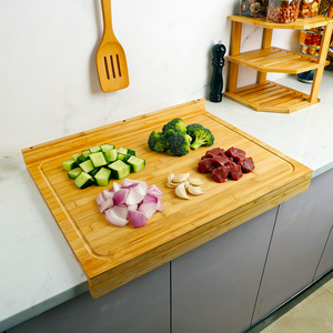 Tabla de cortar grande de bambú para fregaderos, cocina y amasado. - Product Image 2