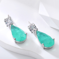 Boucles d'oreilles en forme de larme Paraiba pour femmes, tourmaline, zircon bleu, pierre fusionnée, bijoux, boucles d'oreilles pour femmes, cadeau de la Saint-Valentin