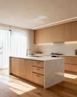 Ensemble de cuisine modulaire personnalisé, design moderne, plan de travail en marbre, armoires de cuisine en MDF, prêt à assembler, pour usage en centre commercial et en villa