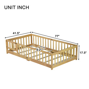 Lit bébé en bois massif avec barrières de sécurité et porte, couleur camel, pour chambre à coucher - Product Image 2