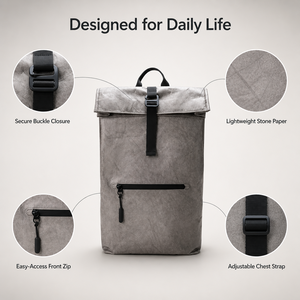 Mochila Gris para Portátil con Cierre de Hebilla, Impermeable, con Bolsillo con Cremallera para el Viaje Diario - Product Image 1