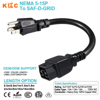 Cable de Alimentación con Conector SAF-D-GRID NEMA 5-15P, Cable de Extensión de Alta Resistencia de 14AWG/3C 13A 125V, 2 Metros