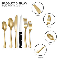Ensemble de couverts en acier inoxydable doré avec manches noirs, couteaux à steak, finition polie miroir, coffret cadeau pour mariage
