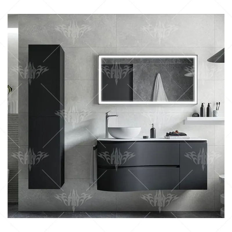 Foshan Bathroom Cabinet Modern Bathroom Cabinet Black Vanity Cabinet With LED Mirror