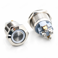 Interrupteur à bouton-poussoir en métal éclairé par LED, étanche IP65, 16 mm, 19 mm, 1NO, 12 V, avec bornes à vis, type à verrouillage, 3A