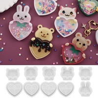 DM852 Moule en silicone pour résine époxy, motifs Chat, Lapin, Ours, Grenouille, pour boîte à sable mouvant, flacon shaker en forme de cœur, pendentif porte-clés, et kit de bijoux inclus