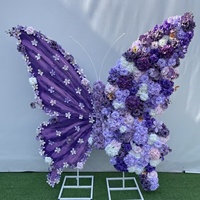 Arche de Qualité Supérieure Moderne avec Ailes de Papillon Rose et Roses en Soie, Support de Toile de Fond Florale pour Décoration de Mariage et de Fête