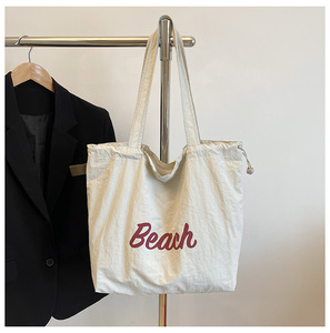 Dây Rút Hai Lớp Túi mua sắm phụ nữ vải Vai Túi nhàu nát vải ví dễ thương bãi biển Túi xách nữ lớn sách Tote - Product Image 2