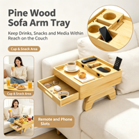 Plateau de lit en bois de pin naturel avec pieds pliables, tiroir, porte-gobelet, fente pour téléphone, plateau de service pour le petit-déjeuner, pour une utilisation en chambre