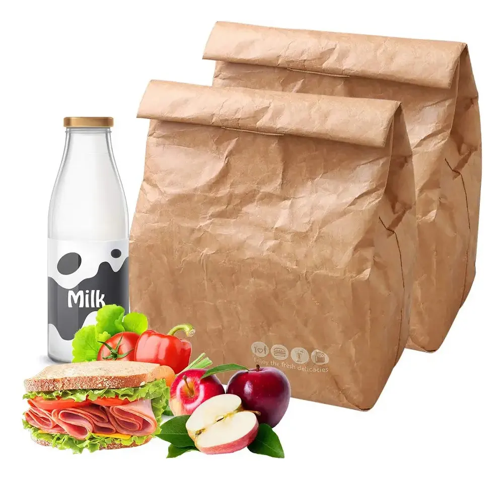 Promotional Custom Logo Print GRS Certify Eco Friendly Keep Fresh Food Lunch Packaging Bag Dupont Paper Bag