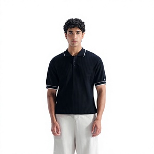 Polo de Punto Negro para Hombre, Manga Corta, Color Sólido, Estilo Casual, Tela de Algodón Antiarrugas, Largo Regular - Product Image 1