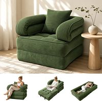 Sofá Cama Plegable 3 en 1, Sillón Convertible con Reposabrazos, Futón de Corduroy sin Estructura con Almohada para Sala de Estar