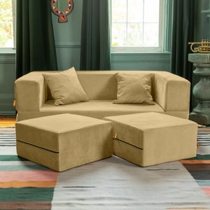 DB Jaxx Convertible Sleeper Loveseat Otomans Camel Textured Microvelvet Extensible Plegable Reclinable Zipline - Product Image 1