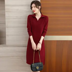 Short Dress 2024 New Style Commuter Red Women's Bottom Shirt Mid length Sweater Skirt Autumn/Winter