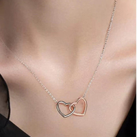 Collier Pendentif Double Cœur Personnalisé en Argent Sterling 925 Véritable, Bijou de Haute Qualité pour la Saint-Valentin