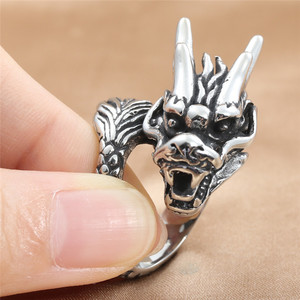 Dragon <b>Head</b> Ring Men's Stainless Steel 16mm Punk <b>Style</b> Animal Jewelry Gift - Product Image 3