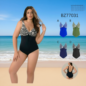 Costume da bagno intero HDJ Plus Size con controllo pancia, scollo a V profondo, stampa floreale, vita alta, da donna BZ77031 - Product Image 3