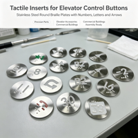 Plaques Tactiles Personnalisables en Acier Inoxydable pour Boutons d'Ascenseur avec Inscriptions Braille, Chiffres, Lettres, Flèches et Points en Relief – Taille et Modèle Personnalisables