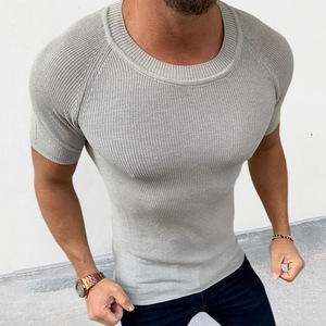 Suéter de Punto para Hombre, Color Sólido, Corte Ajustado, Manga Corta, Primavera Verano, Ropa Juvenil, Gris, Negro, Blanco, Tallas M, L, XL, XXL - Product Image 4