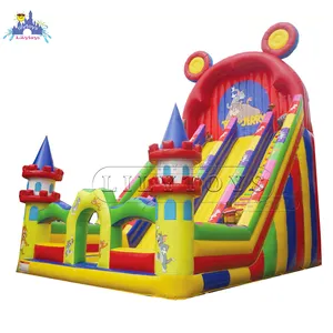 factory price high quality inflatable bouncing castle with slide, pink inflatable dry slide