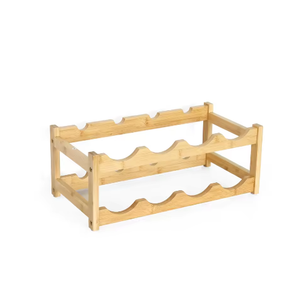 Porte-bouteilles à vin en bambou sur mesure à 2 niveaux, étagère de présentation pour comptoir, capacité de 8 bouteilles - Product Image 1