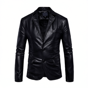 Blazer de cuero de diseño personalizado, chaqueta de cuero de color sólido para hombre, ropa de calle, chaqueta de cuero para hombre a la venta - Product Image 1