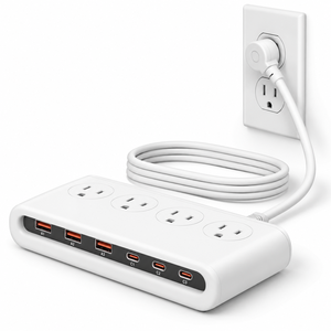 Multiprise commerciale à prix d'usine, 4 prises US avec 6 ports USB-A, 3 ports USB-C, câble de 2m, 240V/100V - Product Image 1