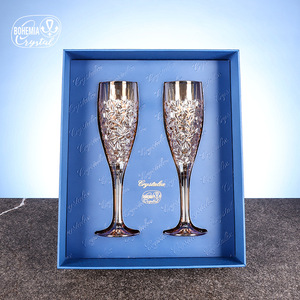 Bohemia Crystal <b>Champagne</b> Glass Set 2 Pieces Hand Blown Lead Free Gift <b>Box</b> For Weddings And Holidays - Product Image 2