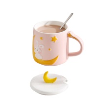 Caneca infantil de desenhos animados, 14 oz, kawayi, lua, coelho, caneca de rosto, caneca 3d, venda imperdível