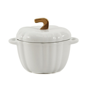 Olla de cerámica Dingfeng blanca con doble asa y tapa para comida de hotel DF1580 - Product Image 3