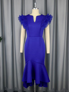 AM050340 V Yaka Kısa Kollu Dar Kesim Kadın Kokteyl Denizkızı Elbisesi Fırfırlı - Product Image 4