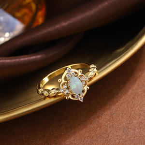 Fine Jewelry KYRA0420 Blanc Moonlight Opal Plaqué Or Vintage Gravé <span class=keywords><strong>Noble</strong></span> Royal Ring - Product Image 5
