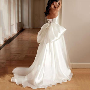 LY-WD1088 Abiti da Sposa in Raso di Qualità per Signora, <span class=keywords><strong>Vestito</strong></span> da Sposa a Linea A Senza Maniche con Corsetto e Allacciatura Posteriore con Fiocco - Product Image 3