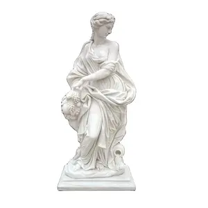 欢迎白色大理石女士葡萄女孩雕塑与篮子雕像