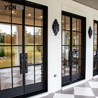 Porte française moderne de luxe à double battant avec rupture de pont thermique, double vitrage trempé, cadre en alliage d'aluminium, pour usage intérieur et extérieur